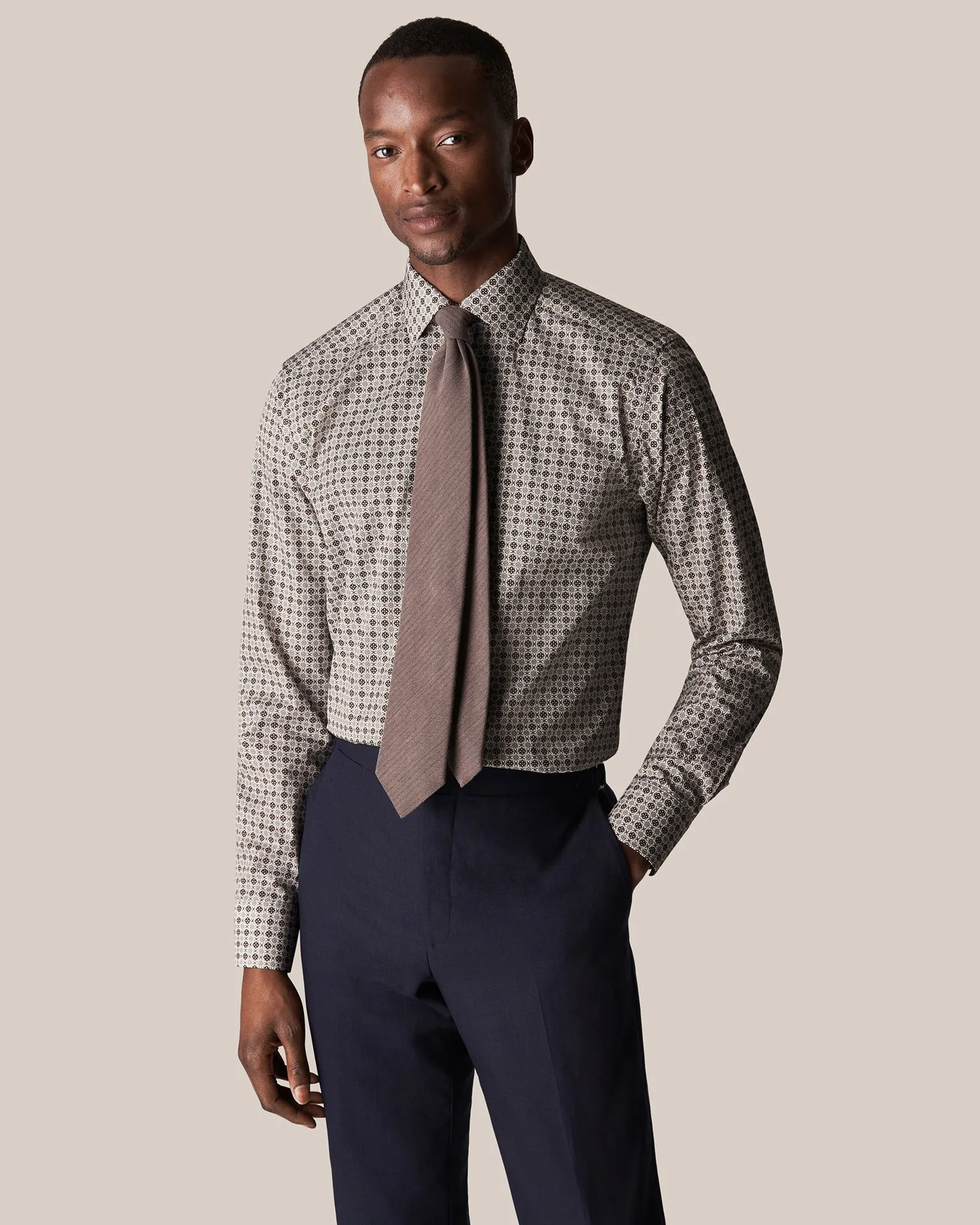 ETON 10000351001 WHITE PRINT SLIM SC SHIRT
