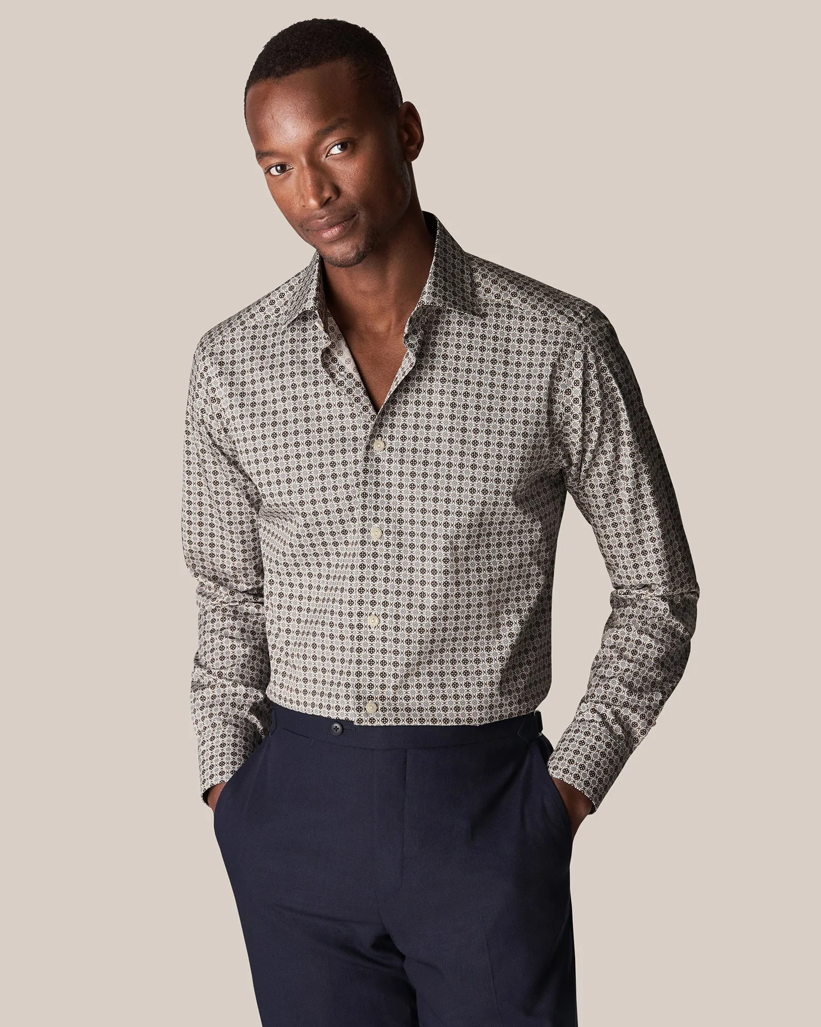 ETON 10000351001 WHITE PRINT SLIM SC SHIRT