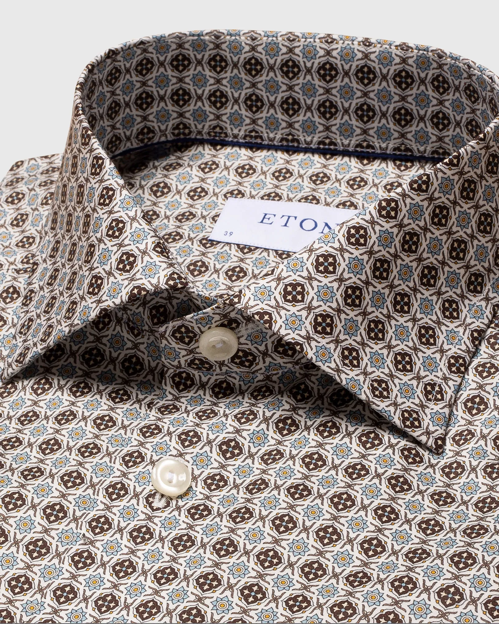 ETON 10000351001 WHITE PRINT SLIM SC SHIRT