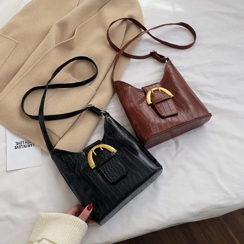 Golden Buckle Faux Leather Vintage Shoulder Bag