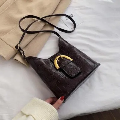 Golden Buckle Faux Leather Vintage Shoulder Bag