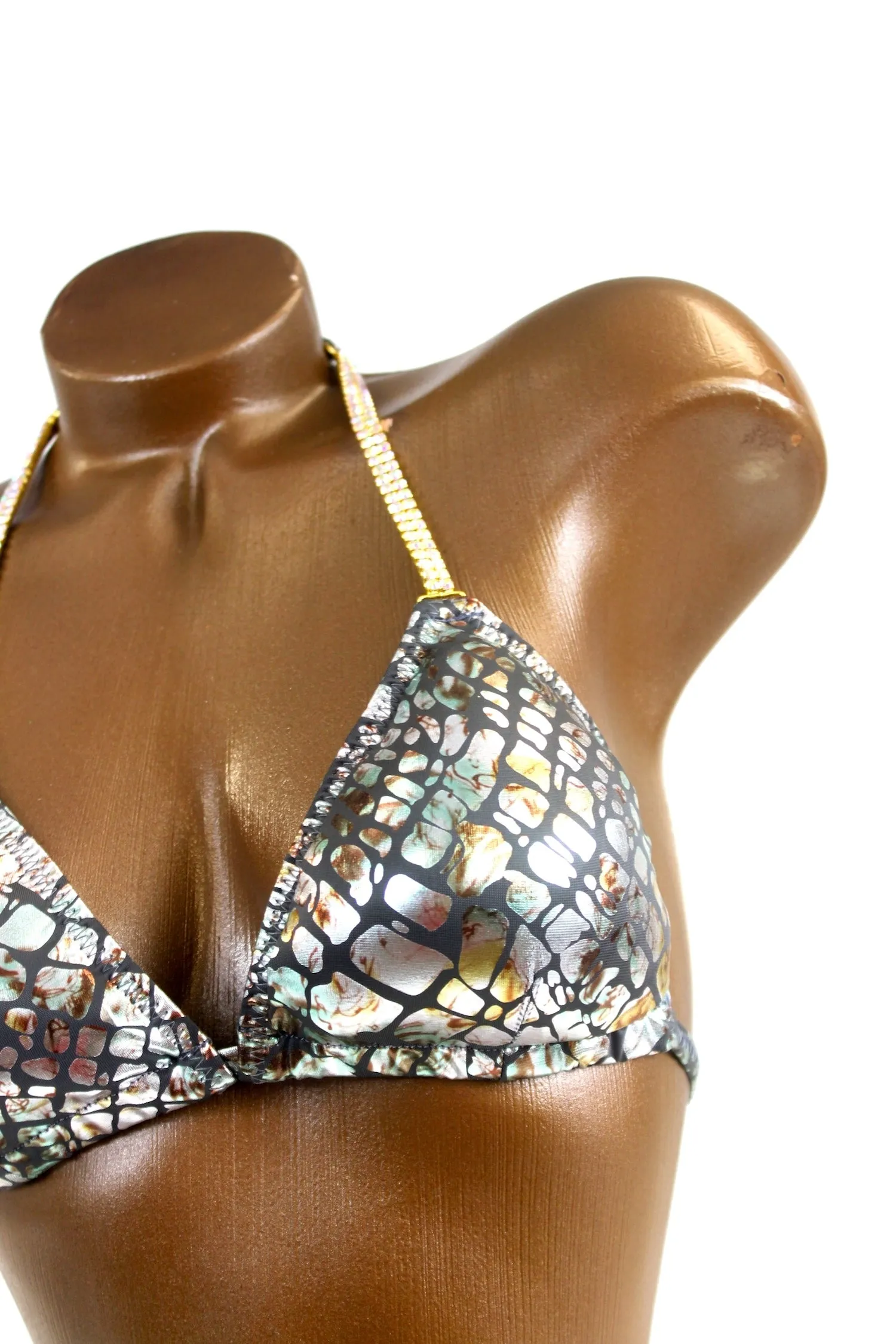 Grey Snake Print Metallic Posing Suit