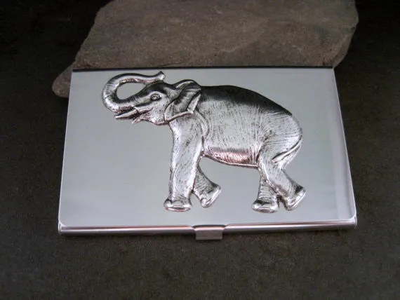 Handmade Silver Brass Steampunk Elephant Business Card Holder