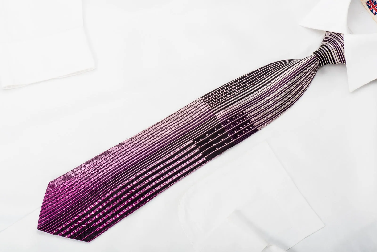 Indian Homme Rhinestone Silk Tie Purple Vertical Striped With Sparkles