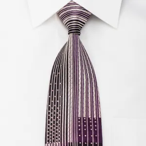 Indian Homme Rhinestone Silk Tie Purple Vertical Striped With Sparkles