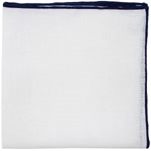 Irish Linen Shoestring Pocket Square - White / Navy