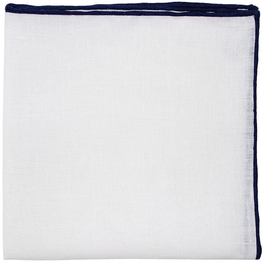 Irish Linen Shoestring Pocket Square - White / Navy