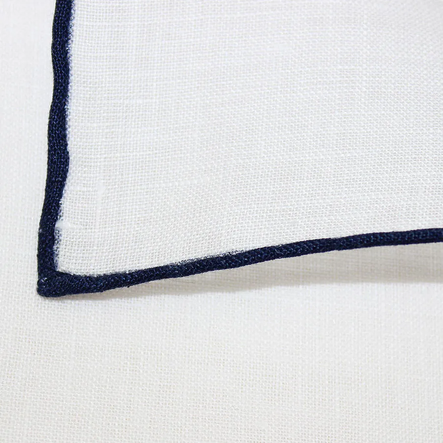 Irish Linen Shoestring Pocket Square - White / Navy