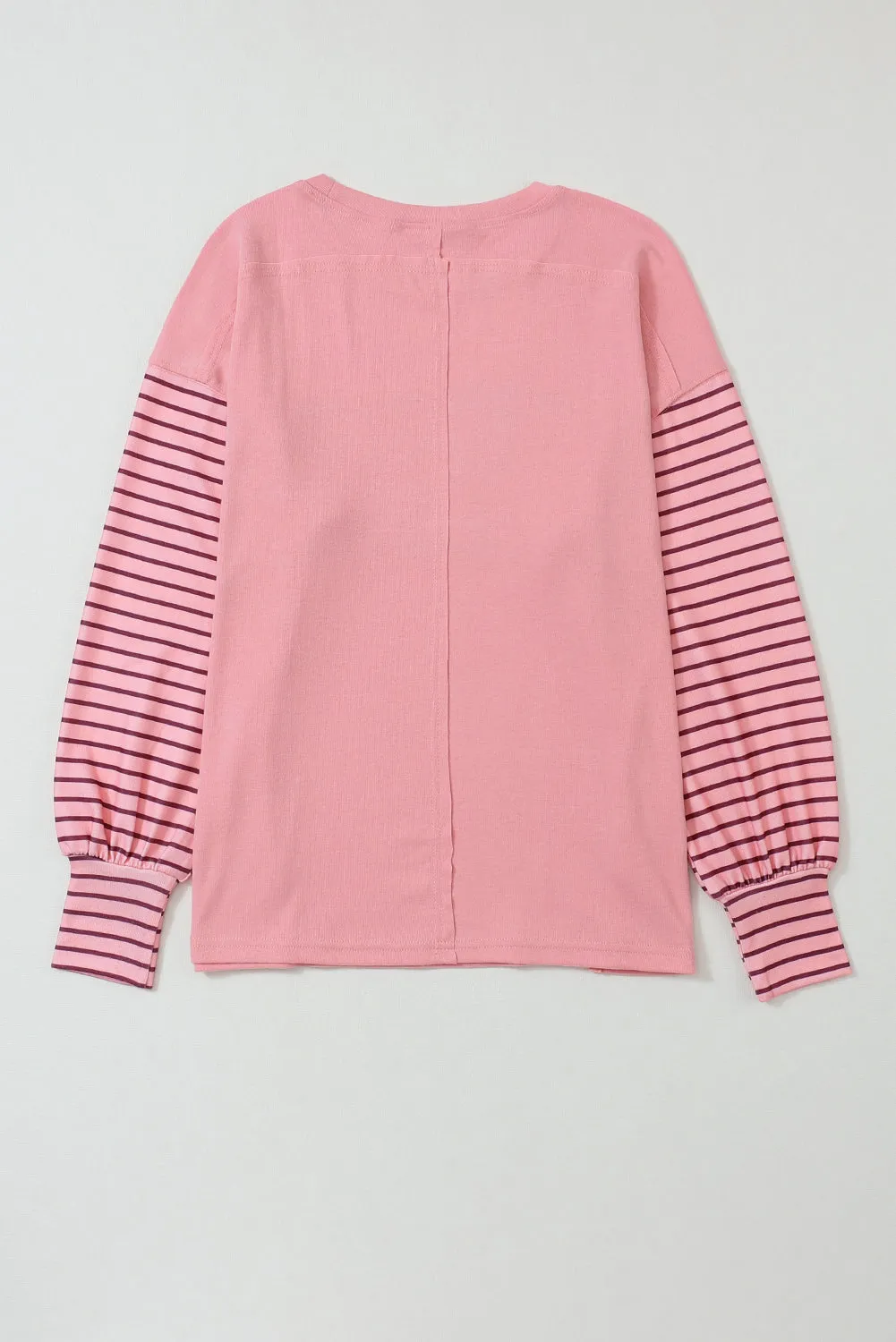 Khaki Colorblock Striped Bishop Sleeve Side Slits Top