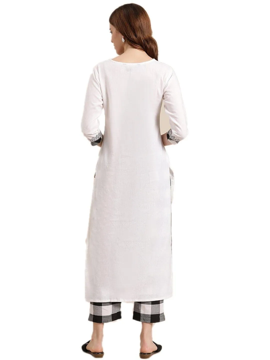 KSUT Off White & Black Striped Panelled Straight Kurta with Trousers