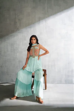 LIGHT BLUE THREE PIECE GHARARA SUIT SET