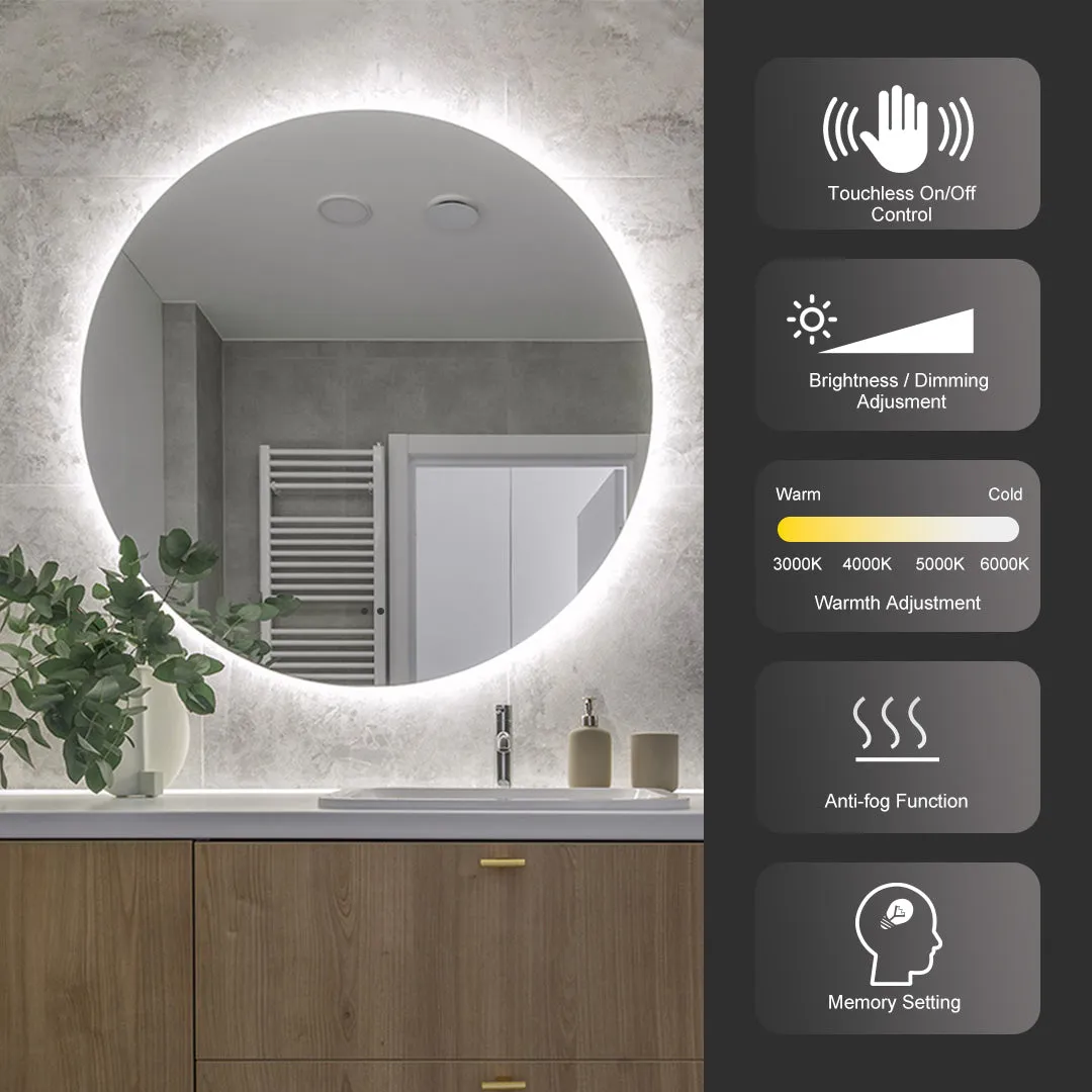 Luna 600mm Black Frame Anti-Fog Dimmable Led Bathroom Mirror Round