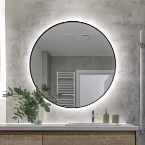 Luna 600mm Black Frame Anti-Fog Dimmable Led Bathroom Mirror Round