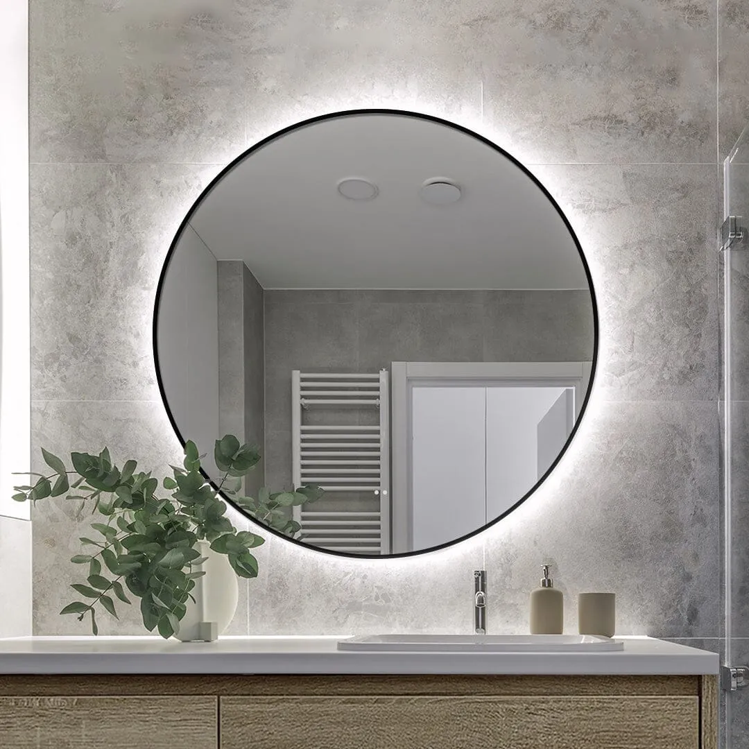 Luna 600mm Black Frame Anti-Fog Dimmable Led Bathroom Mirror Round