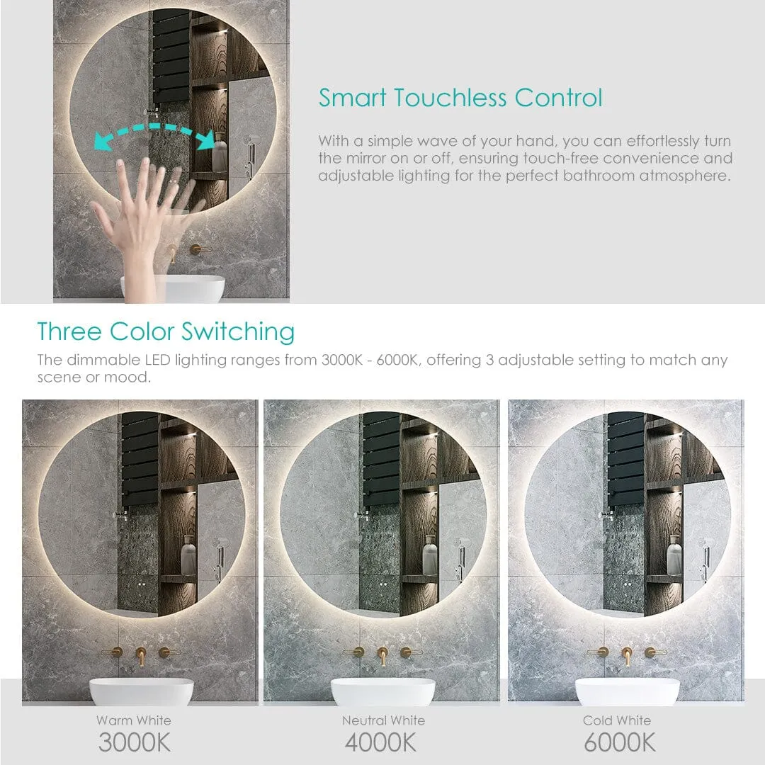 Luna 600mm Black Frame Anti-Fog Dimmable Led Bathroom Mirror Round