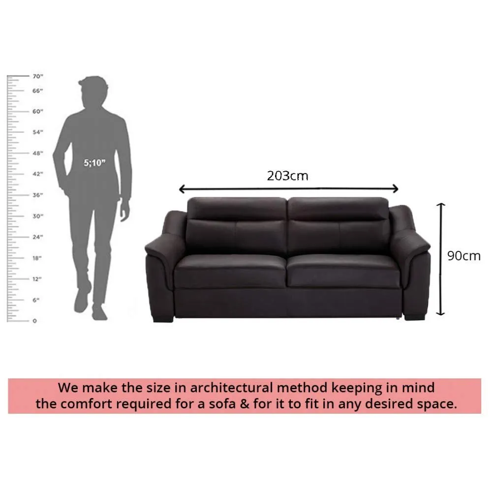 Marvel Wood 3 Seater Leatherette Sofa for Living Room - Brown