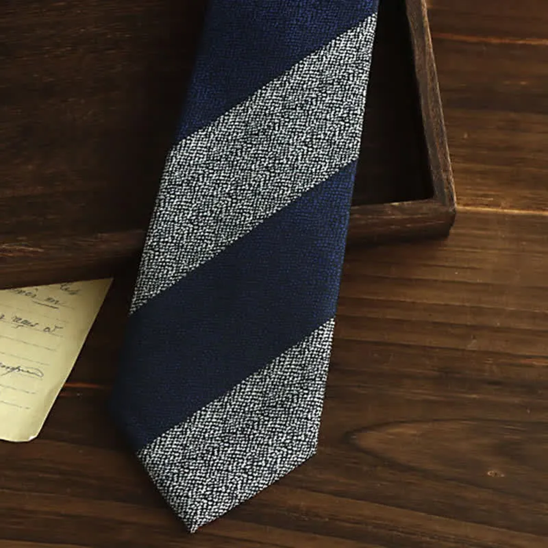 Men's Navy & Gray Block Striped Necktie