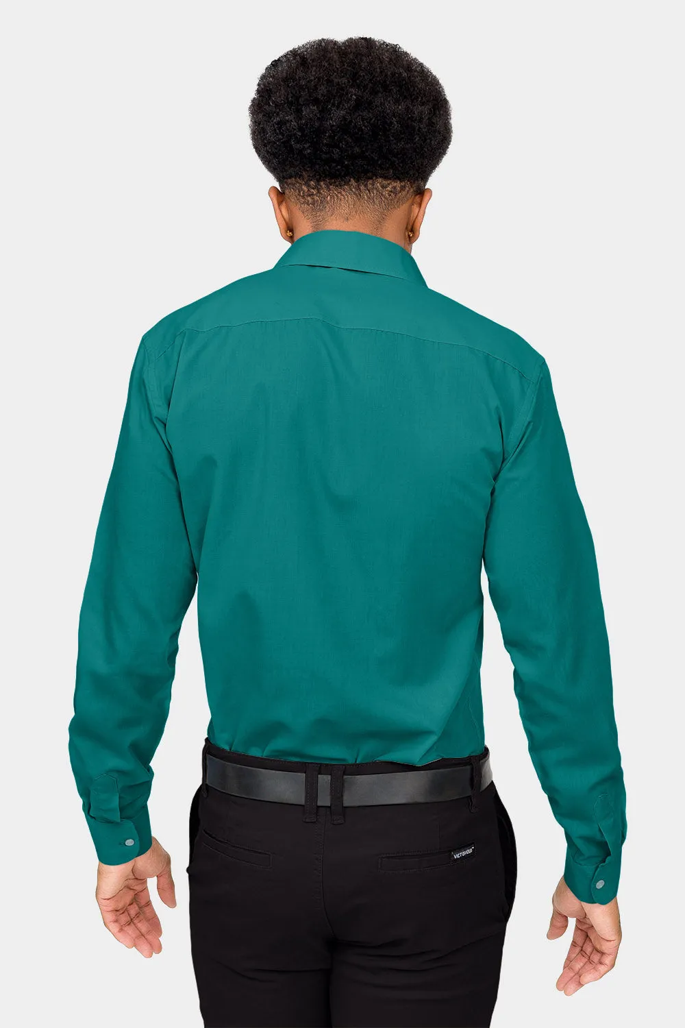 Men's Slim Fit Solid Color Dress Shirt (Teal)