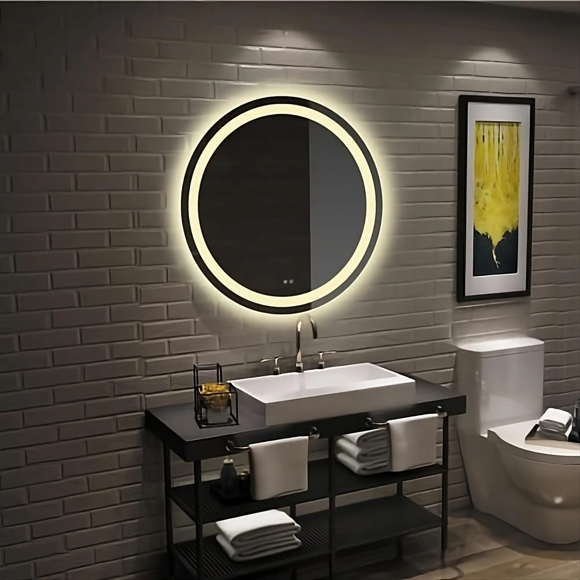 MIRROR ART Led Mirror Round Designed Modern Glass for Bathroom, Bedroom, Home and Office Touch Sensor Led Mirror with 3 Light Warm,White and NaturalWhite(Size 24x24) Framed, Wall Mount