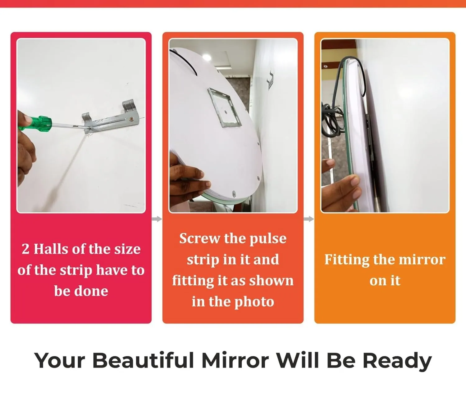 MIRROR ART Led Mirror Round Designed Modern Glass for Bathroom, Bedroom, Home and Office Touch Sensor Led Mirror with 3 Light Warm,White and NaturalWhite(Size 24x24) Framed, Wall Mount