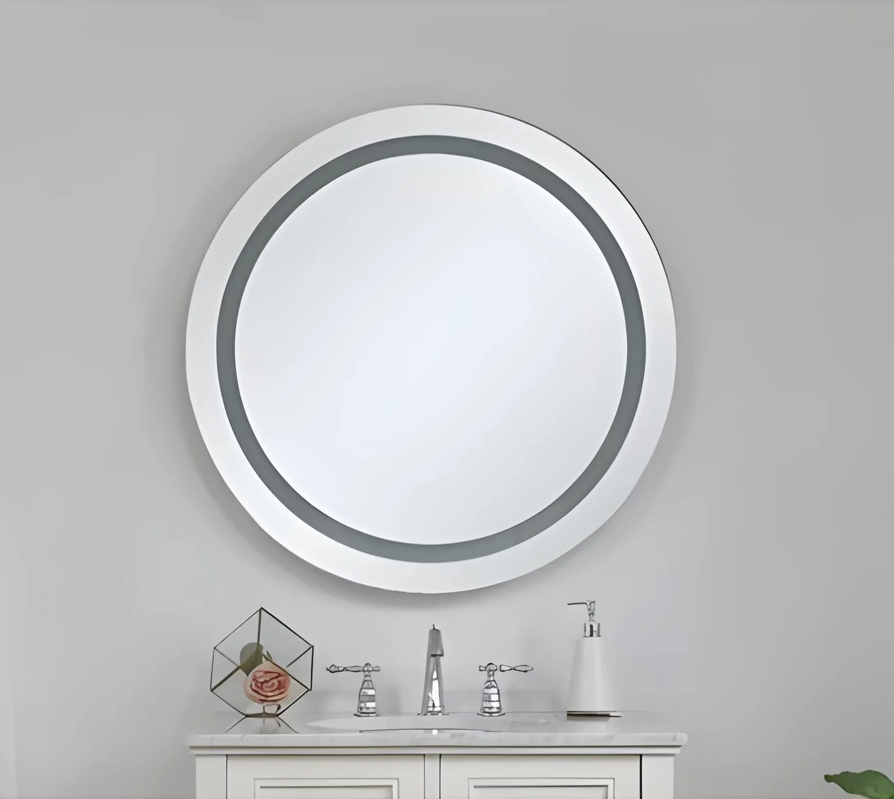 MIRROR ART Led Mirror Round Designed Modern Glass for Bathroom, Bedroom, Home and Office Touch Sensor Led Mirror with 3 Light Warm,White and NaturalWhite(Size 24x24) Framed, Wall Mount