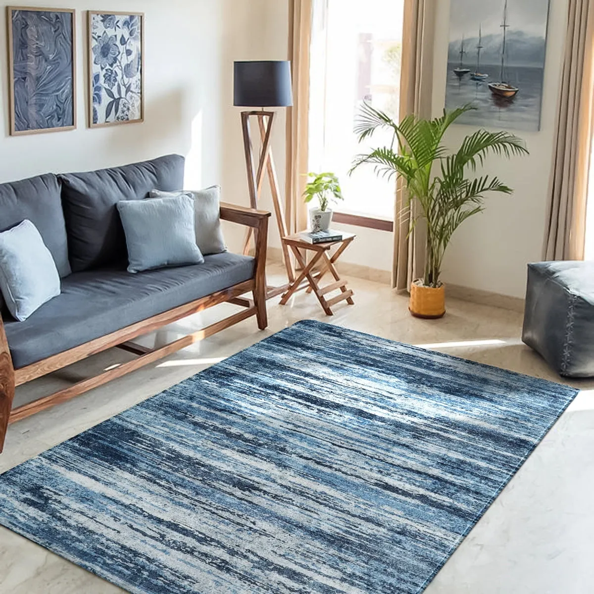 Nadia Modern Ombre Abstract Blue Area Rug