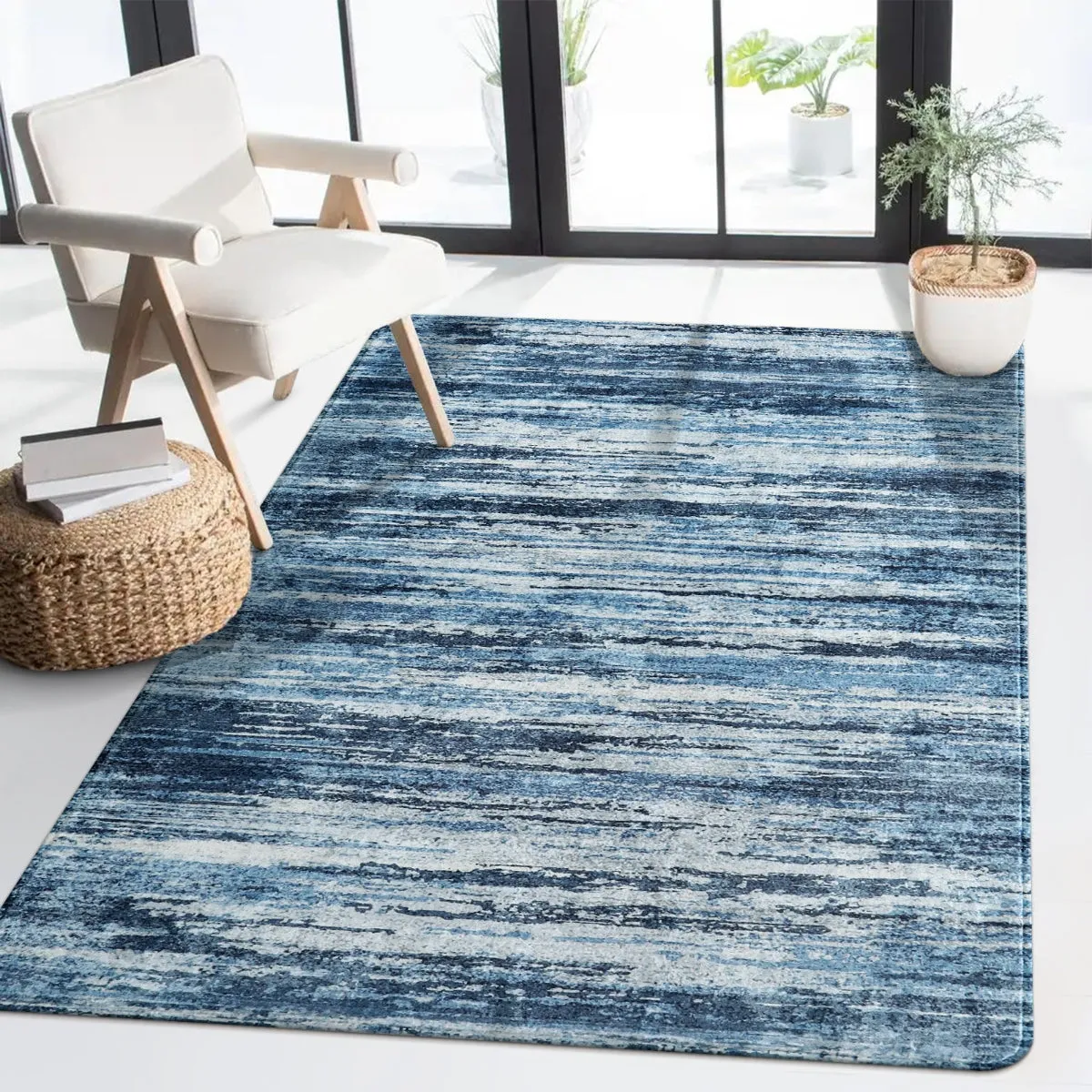 Nadia Modern Ombre Abstract Blue Area Rug