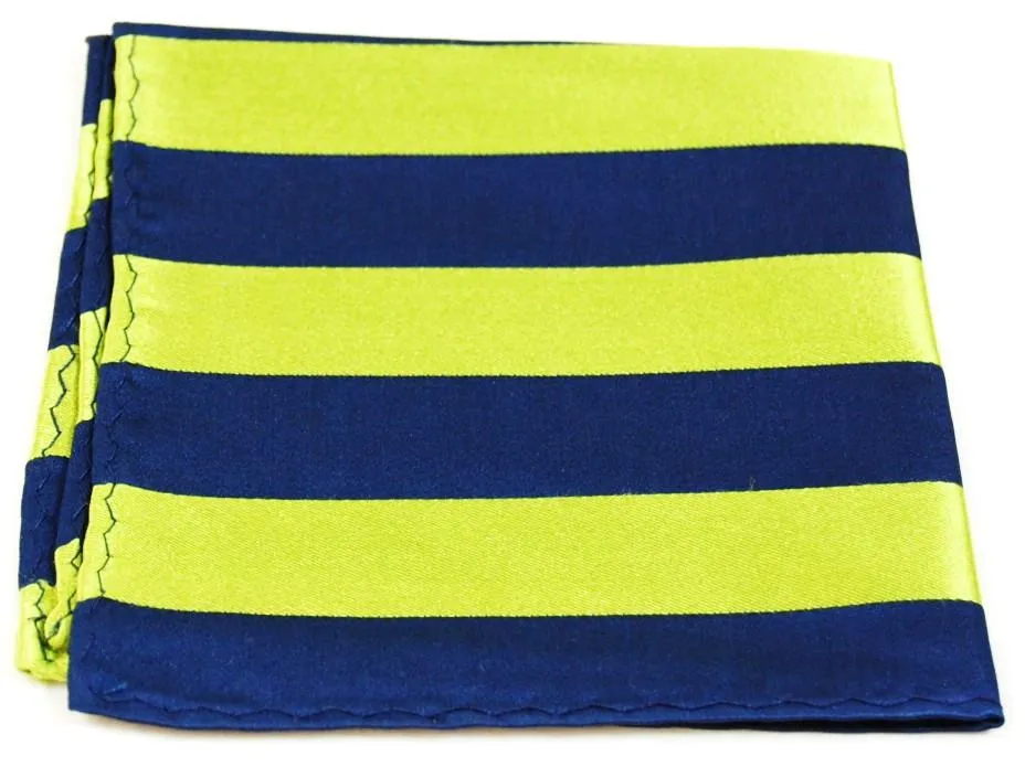 Navy and Green Striped Silk Pocket Square