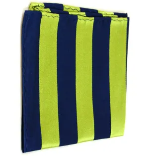 Navy and Green Striped Silk Pocket Square