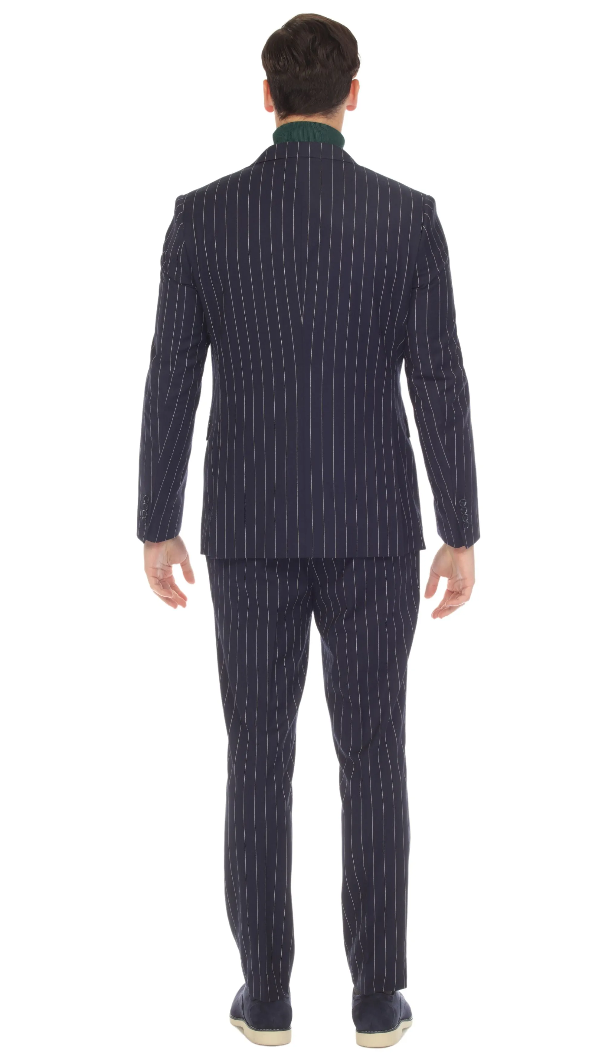 Newbury Navy White Mens 6 Button Slim Peak Lapel Suit With Double Breasted Suit Pick Stitching Ticket Pocket.