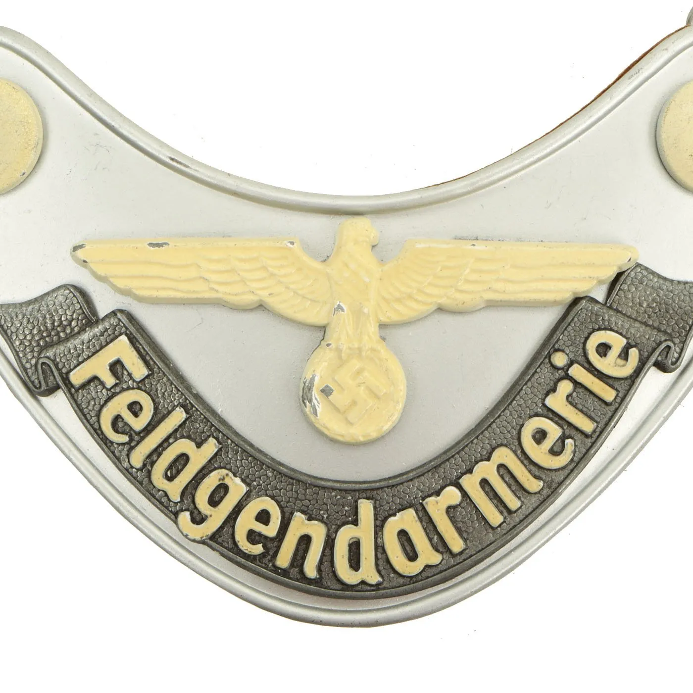 Original German WWII Feldgendarmerie Police Gorget with Phosphorescent Paint and Neck Chain