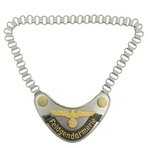 Original German WWII Feldgendarmerie Police Gorget with Phosphorescent Paint and Neck Chain