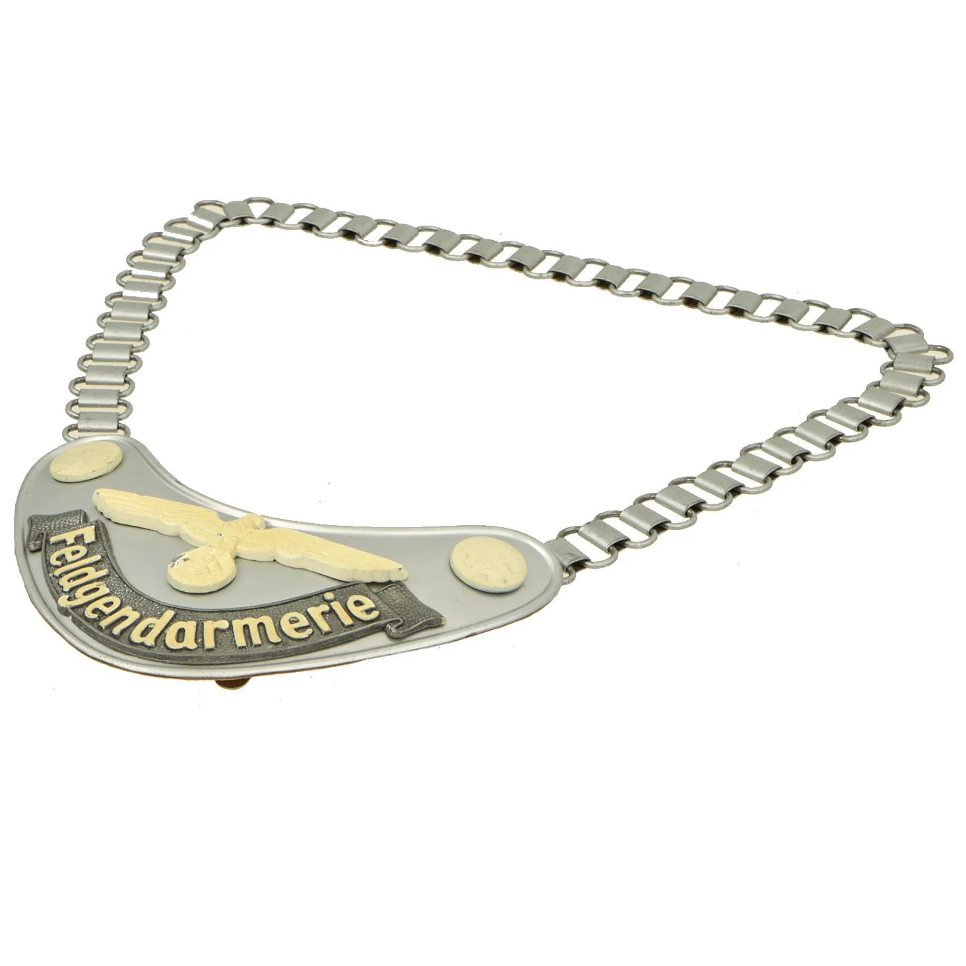 Original German WWII Feldgendarmerie Police Gorget with Phosphorescent Paint and Neck Chain