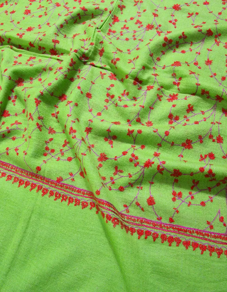 Parrot Green Pashmina Stole In Sozni 5896