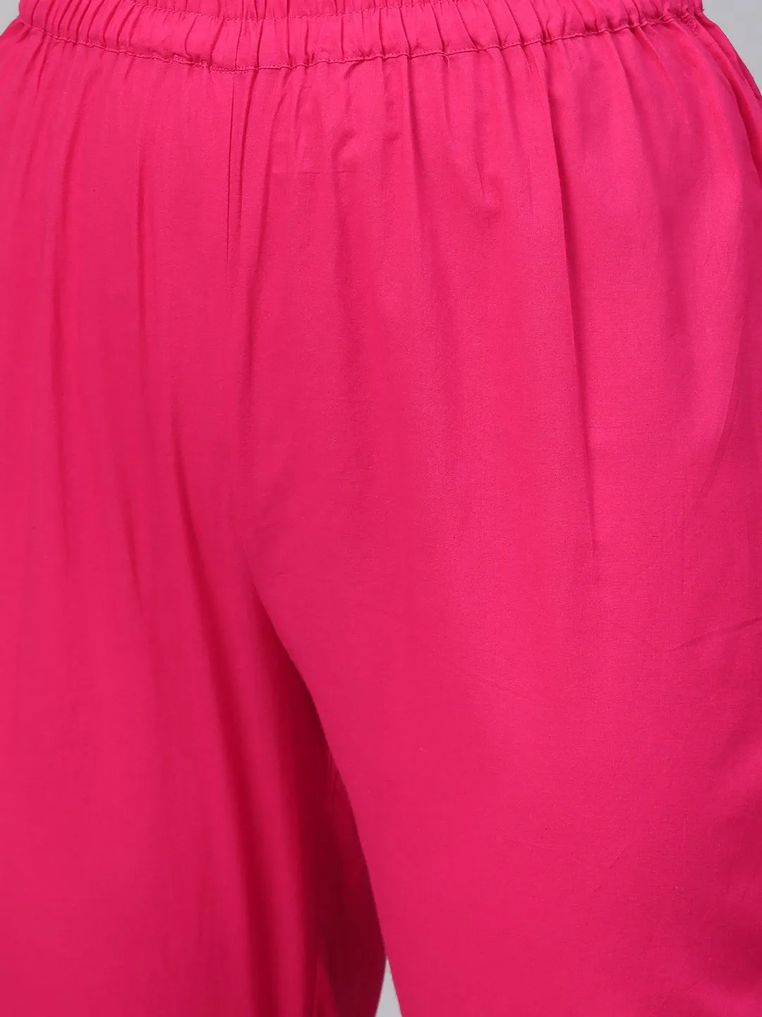 Pastel Green & Magenta Printed Straight Kurta With Pant