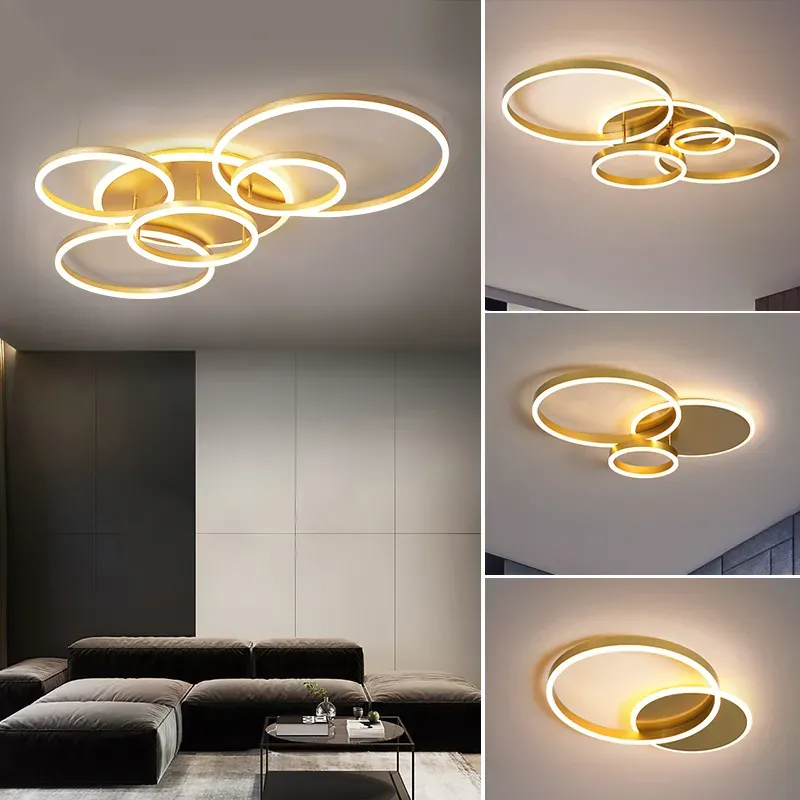 QIYI Round design Gold White Modern LED Chandelier Lighting