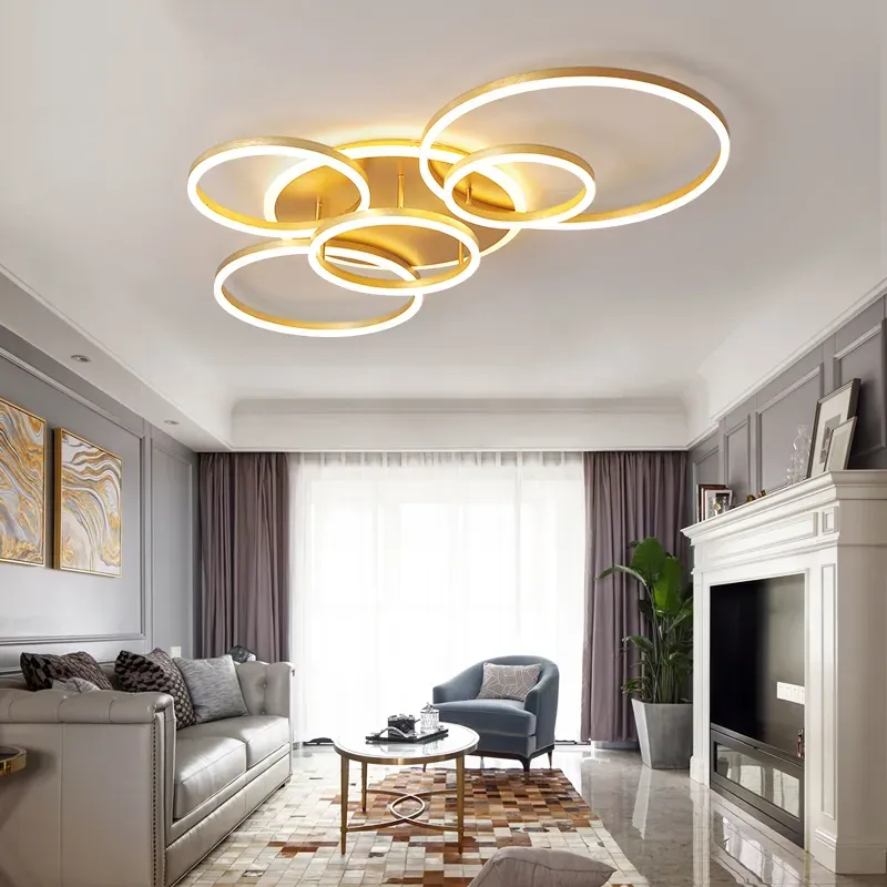 QIYI Round design Gold White Modern LED Chandelier Lighting