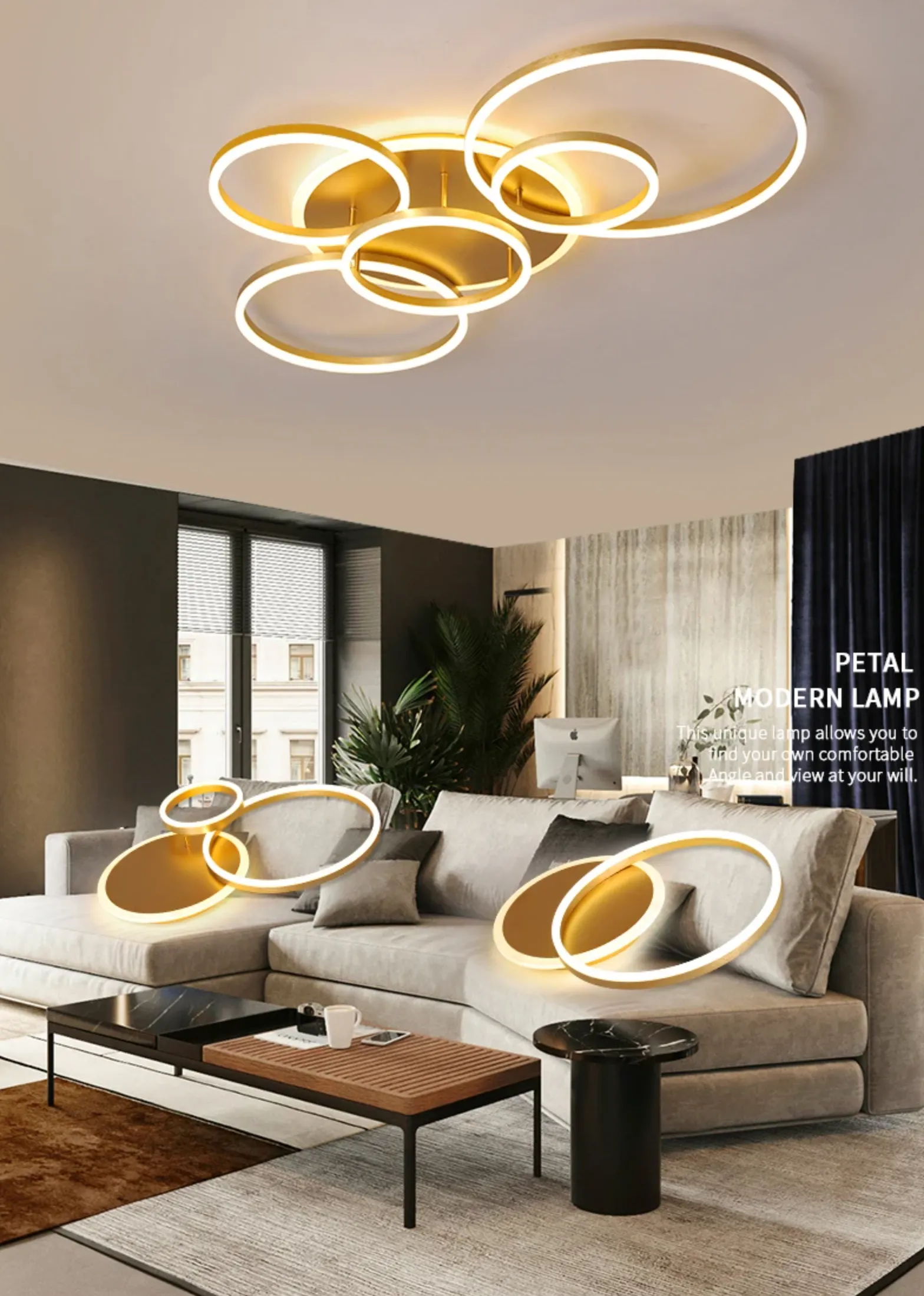 QIYI Round design Gold White Modern LED Chandelier Lighting