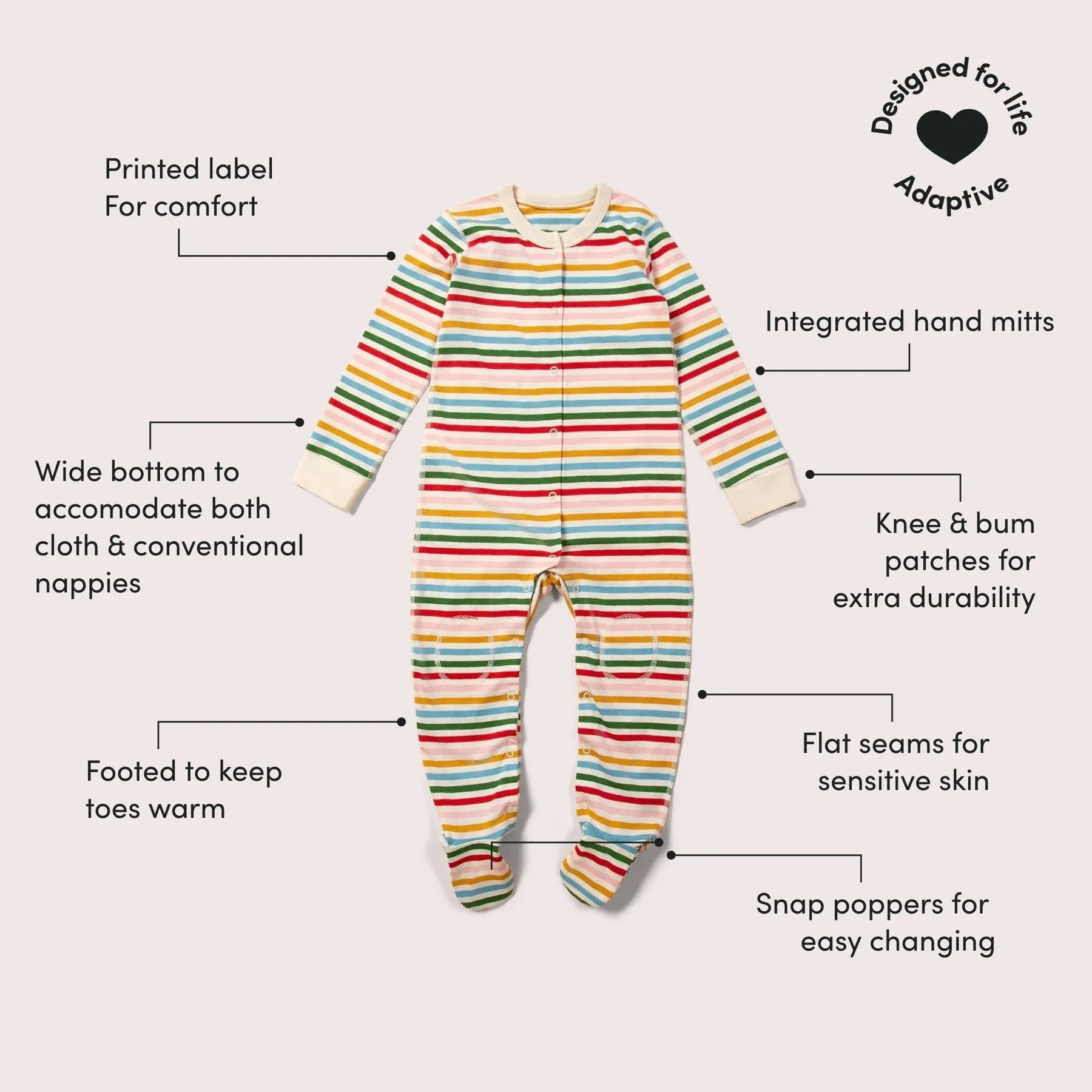 Rainbow Striped Adaptive Suit With Poppers