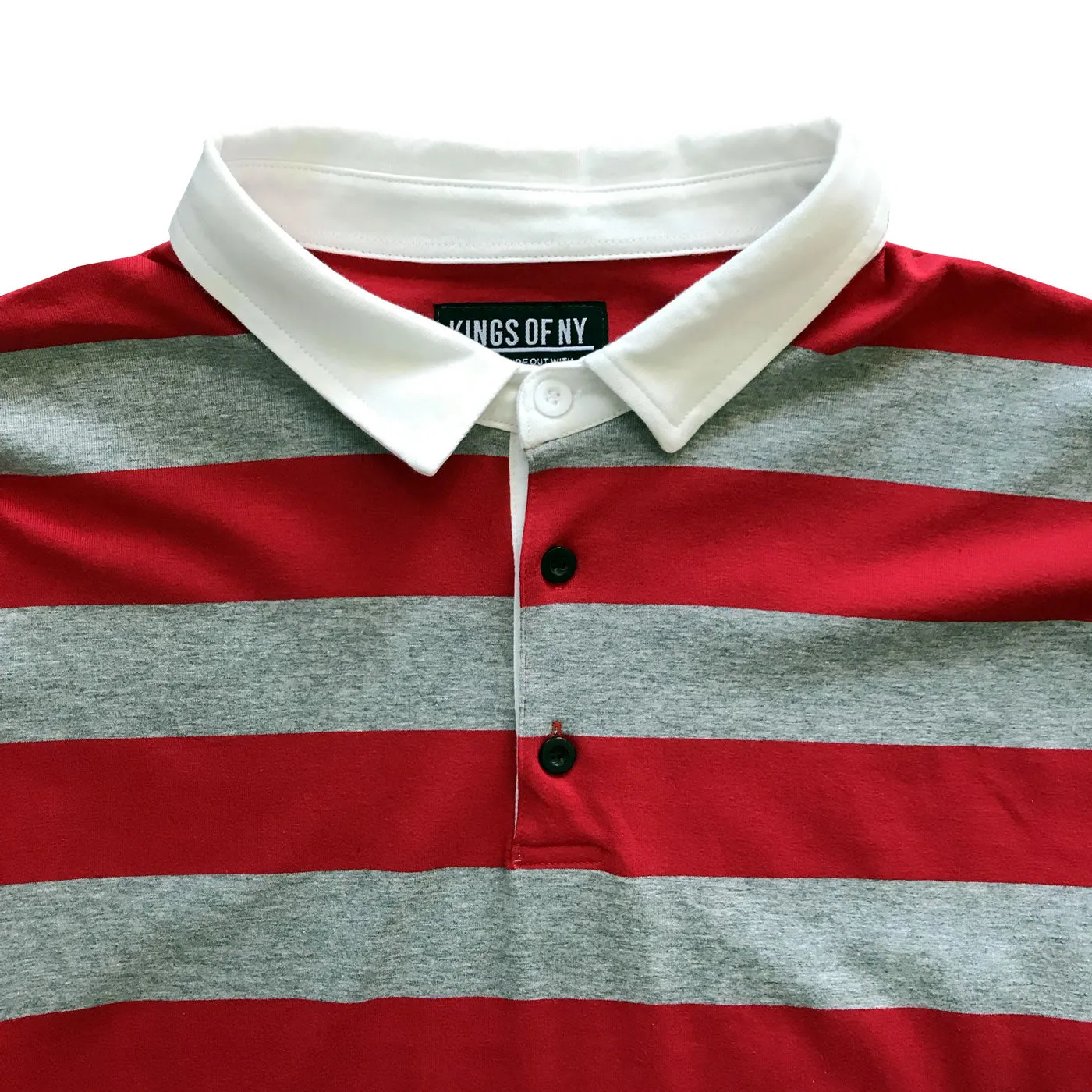 Red and Grey Striped Mens Rugby Shirt