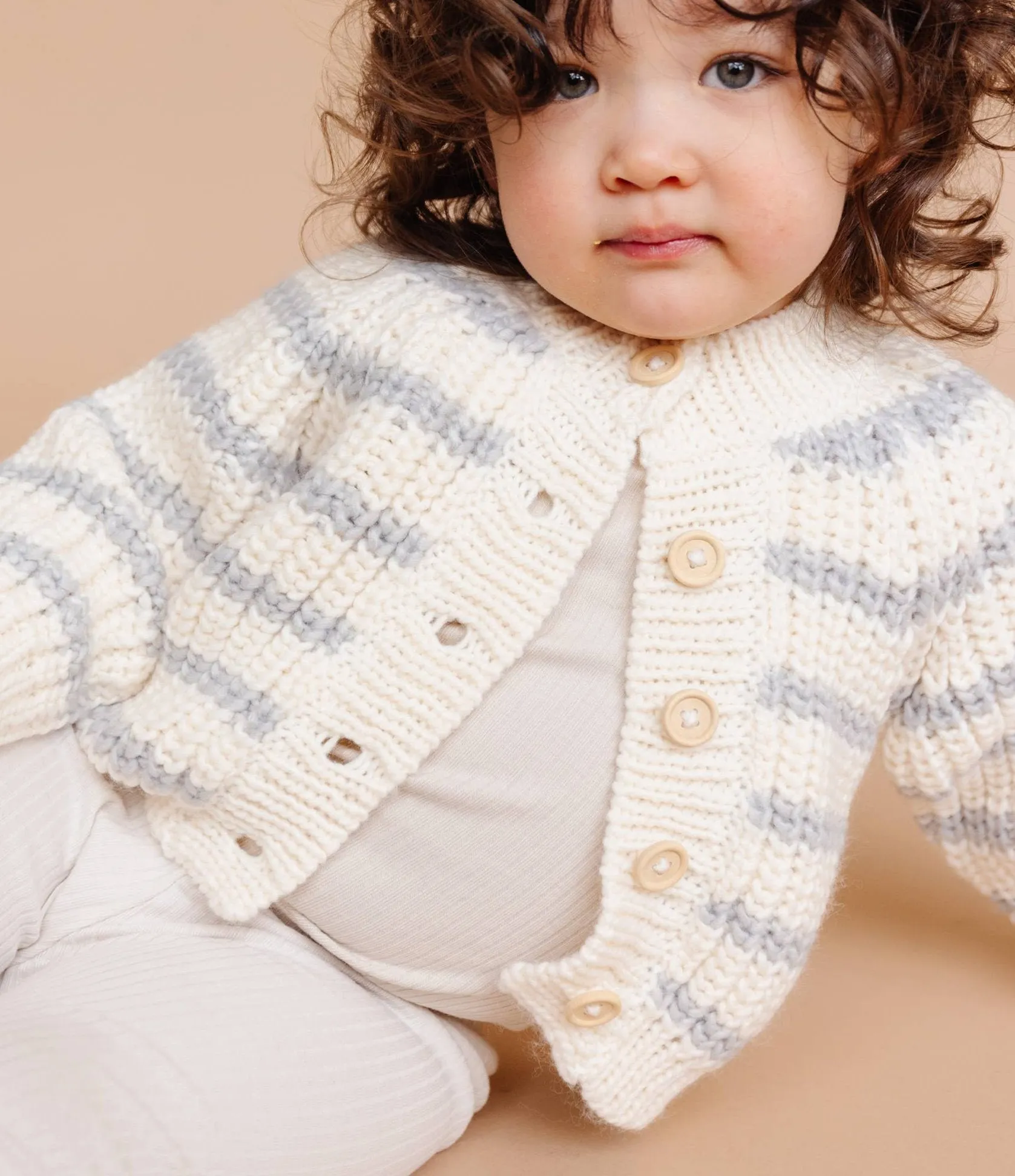 Rib Knit Stripe Cardigan in Bowie Grey
