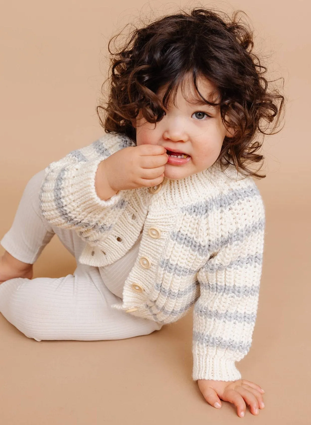 Rib Knit Stripe Cardigan in Bowie Grey