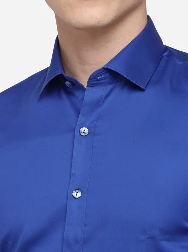 Royal Blue Solid Slim Fit Party Wear Shirt | Wyre