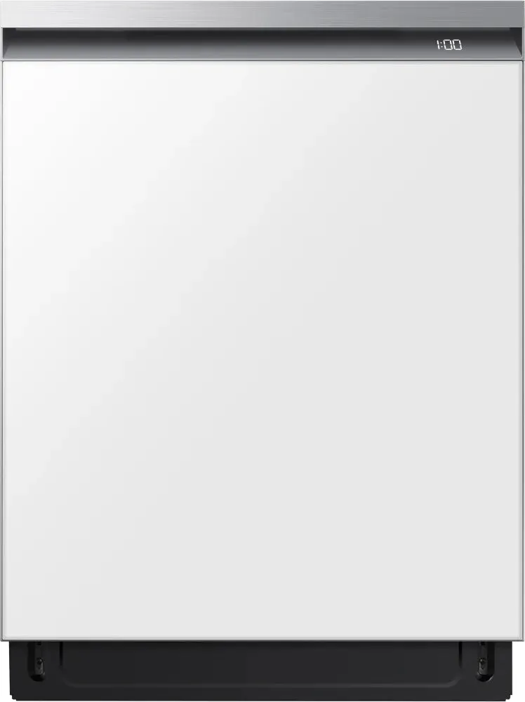 Samsung BESPOKE DW80BB707012 24 Inch Fully Integrated Smart Dishwasher with 15 Place Settings, StormWash , Whisper Quiet 42dBA, Smart Dry, AutoRelease™ Door, FlexLoad, LED Time Display, Digital Leak Sensor and Energy Star© Certified: White Glass