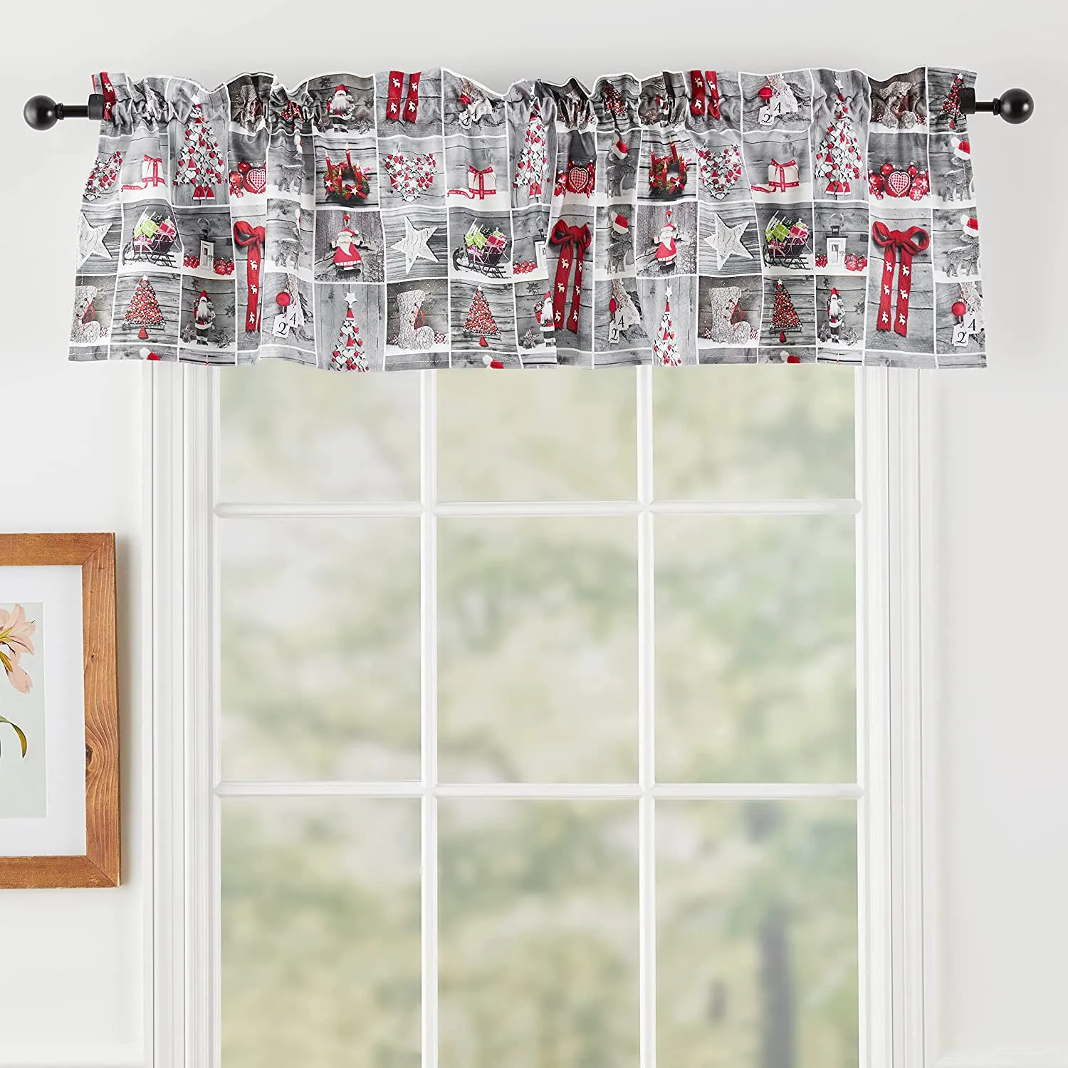 Seasonal Christmas Splendours Pattern Decorative Window Treatment Rod Pocket Curtain Straight Valance