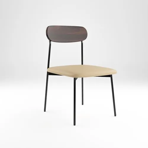 SIYARA DESIGN Elixir Solid Sheesham Wood Dining Table 4 Seater with Iron Leg Chair for Living Room | Sheesham Wood Dining Set | Hotel Restaurant Dining Set | (Walnut, Black Legs)