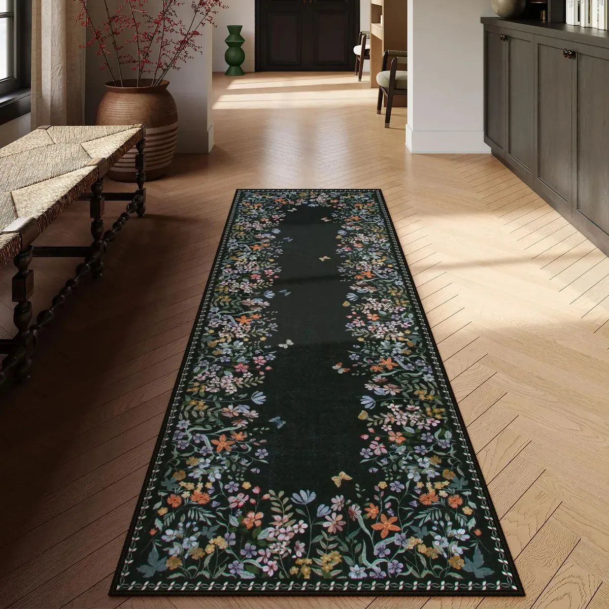 Solene Modern Blooming Floral Garden Black Area Rug