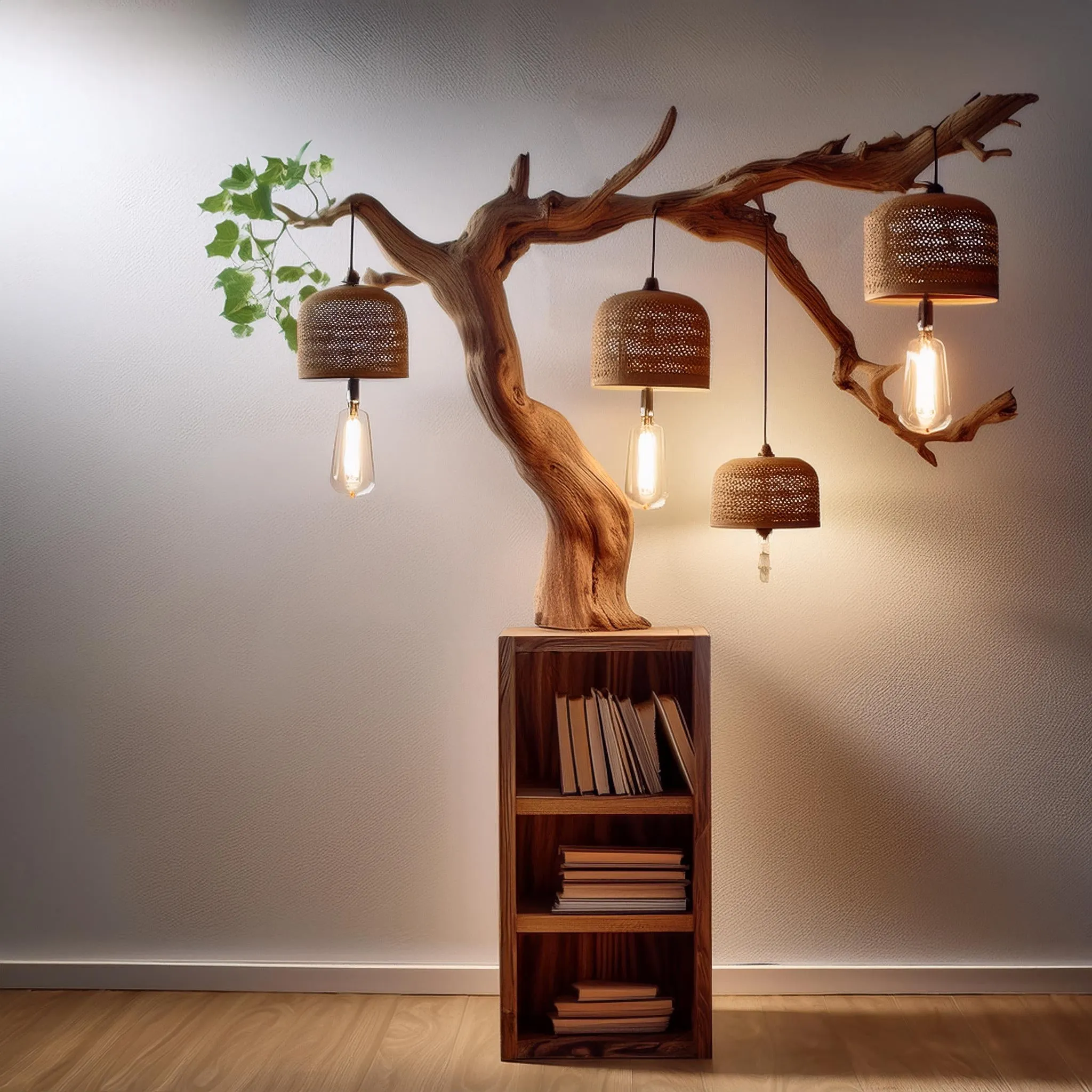 Tree Branches Lamp Floating Wall Bookshelf Custom Decor