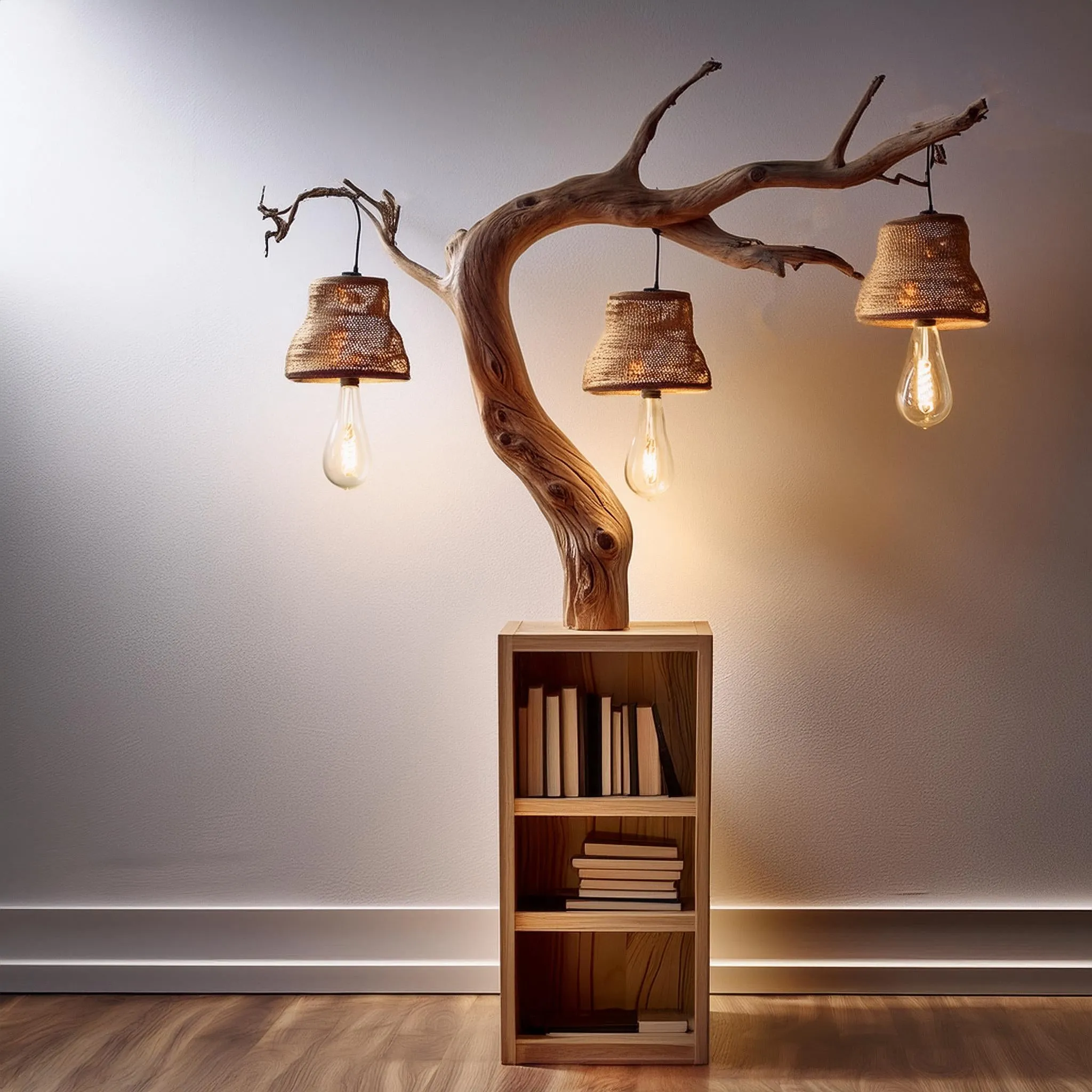 Tree Branches Lamp Floating Wall Bookshelf Custom Decor