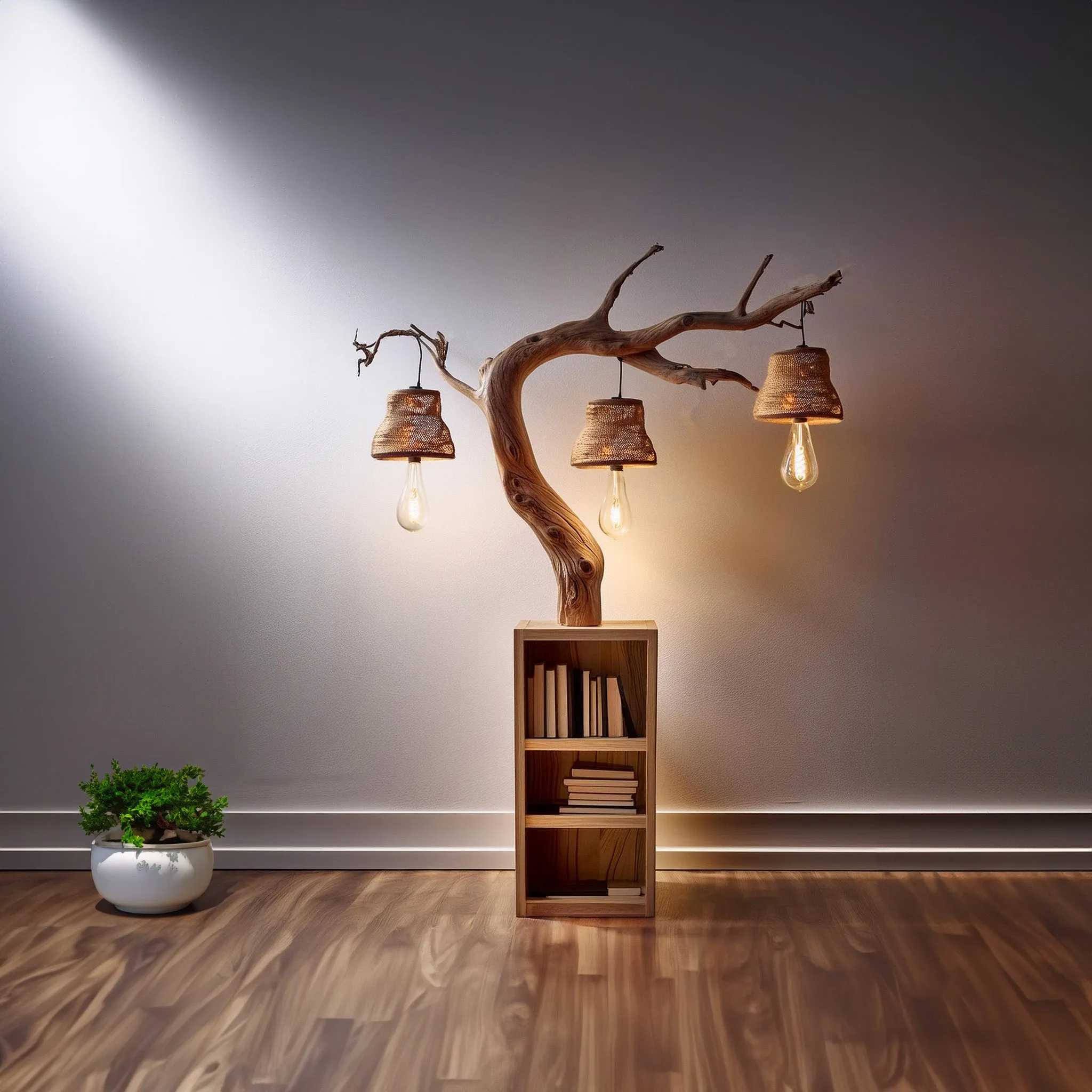 Tree Branches Lamp Floating Wall Bookshelf Custom Decor